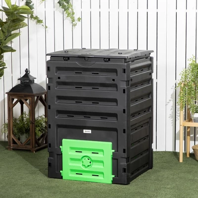 Outsunny 120 Gallon Compost Bin, Large Composter With 80 Vents And 2 Sliding Doors, Lightweight & Sturdy 2 Outsunny 120 Gallon Compost Bin, Large Composter With 80 Vents And 2 Sliding Doors, Lightweight & Sturdy - Image 2