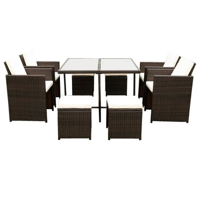 9pc Outdoor Wicker Dining Set With Cushions - Dark Brown/Beige - GODEER 7 9pc Outdoor Wicker Dining Set With Cushions - Dark Brown/Beige - GODEER - Image 7