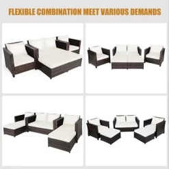 Costway 5PCS Patio Rattan Furniture Set Loveseat Sofa Ottoman Cushioned RedWhite -Outdoor Garden GUEST 3caa5d0e 3ff0 436d 86f3 1b4f13e8ed04
