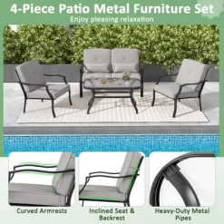 Costway 4 PCS Patio Furniture Set Outdoor Conversation Sofa Tempered Glass Coffee Table -Outdoor Garden GUEST 3d3f6529 1658 4456 92d2 1d376c6c2d86