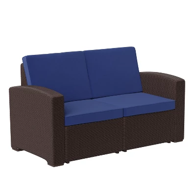 Flash Furniture Seneca Faux Rattan Loveseat With All-Weather Cushions 10 Flash Furniture Seneca Faux Rattan Loveseat With All-Weather Cushions - Image 10