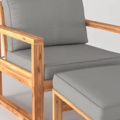 Galia 2pc Square Leg Acacia Wood Chair And Ottoman With Cushions - Brown - Saracina Home -Outdoor Garden GUEST 3de53d41 3e21 483c b5fd dd00d2e5b95e