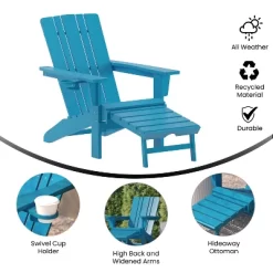 Emma And Oliver Set Of 2 Adirondack Chairs With Cup Holders And Pull Out Ottoman, All-Weather HDPE Indoor/Outdoor Lounge Chairs -Outdoor Garden GUEST 3f906834 c125 4352 a8ed 304cb53fdaa6
