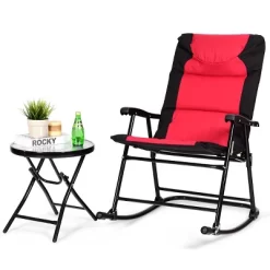 Costway 3 PCS Outdoor Folding Rocking Chair Table Set Bistro Sets Patio Furniture Red -Outdoor Garden GUEST 3ff5f44c 2280 4dff a8e9 889b79978d8e