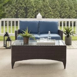 Kiawah 2pc Wicker Patio Seating Set - Blue - Crosley -Outdoor Garden GUEST 40131ad3 0033 4231 a921 cc701aa0bee9