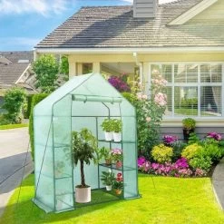 Hanience Walk-in Outdoor/Indoor Covered Portable Plant Greenhouse For Gardens, Patios, And Yards With 4 Wired Shelves, And Roll-Up Zippered Door, -Outdoor Garden GUEST 40337c1c f595 4e5b 9050 9551b68701ef