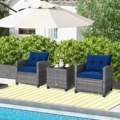 Costway 3PCS Patio Rattan Furniture Bistro Set Cushioned Sofas Side Table Armrest -Outdoor Garden GUEST 408c04e3 02d7 4e9c b6e2 a70b5014f717