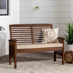 Ravenscroft Modern Boho Acacia Wood Slatted Outdoor Loveseat With Cushion - Saracina Home -Outdoor Garden GUEST 40bff483 b5bb 44be 88db 6989c5aba85c