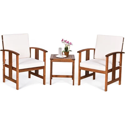Costway 3PC Outdoor Patio Sofa Furniture Set Solid Wood Cushioned Conversation Set White 1 Costway 3PC Outdoor Patio Sofa Furniture Set Solid Wood Cushioned Conversation Set White