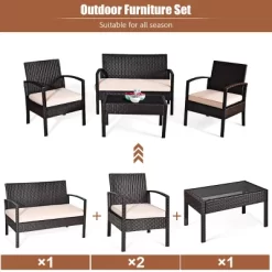 Tangkula 8PCS Conversation Wicker Set Patio Rattan Table&Cushioned Chair -Outdoor Garden GUEST 41849f83 fbc7 4ed4 ad05 6a6fb9b17fbd