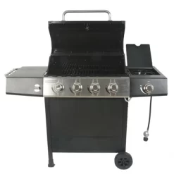 Grill Boss GBC1449M Outdoor BBQ 4 Burner Propane Gas Grill For Barbecue Cooking With Side Burner, Lid, Wheels, Shelves, & Bottle Opener, Black