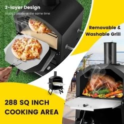 Costway 2-Layer Pizza Oven Wood Fired Pizza Grill Outside Pizza Maker With Waterproof Cover -Outdoor Garden GUEST 421027d9 e279 4f62 b65c 070b8c1fd3d0