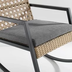 Komodo Modern Boho Faux Rattan & Metal Outdoor Rocking Chair With Cushion - Brown/Gray - Saracina Home -Outdoor Garden GUEST 4268a33a 53bd 49e0 b7a4 c9883457bf9f