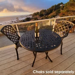 Sunnydaze Decor Sunnydaze Round Lattice Design Cast Aluminum Outdoor Patio Table With Umbrella Hole, Black -Outdoor Garden GUEST 42992110 d6c5 488d bd73 292aee1239c7