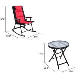 Costway 3 PCS Outdoor Folding Rocking Chair Table Set Bistro Sets Patio Furniture Red -Outdoor Garden GUEST 4347d4da 5c66 4647 ab1b 713e817b49aa