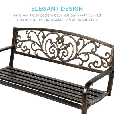 Best Choice Products 2-Person Metal Outdoor Porch Swing, Hanging Steel Patio Bench W/ Floral Accent - Bronze 2 Best Choice Products 2-Person Metal Outdoor Porch Swing, Hanging Steel Patio Bench W/ Floral Accent - Bronze - Image 2
