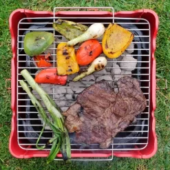 Permasteel Square Portable Charcoal Grill PG-40C10-RD - Red -Outdoor Garden GUEST 43a388fd c2e5 42e4 bccc 600c2b374633