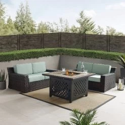 Beaufort 3 Pc Outdoor Wicker Conversation Set - 2 Loveseats With Fire Table - Mist/Brown - Crosley -Outdoor Garden GUEST 43f8e0be 0422 4054 ac0d 7d309b94709a