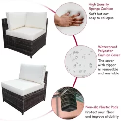 Costway 6PCS Rattan Furniture Set Conversation Cushioned Sofa Armrest Garden TurquoiseWhite -Outdoor Garden GUEST 44cedddf e124 4566 a9b3 57cc569480ff