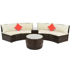 4pc Wicker Half-Moon Patio Set With Cushions - Brown/Beige - GODEER -Outdoor Garden GUEST 46a64637 dce4 47d2 b4ee 4c6d47880139