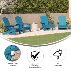Emma And Oliver Set Of 4 Adirondack Chairs With Cup Holders, Weather Resistant HDPE Adirondack Chairs -Outdoor Garden GUEST 46c86a7c bd5b 4497 b893 5298ac245c62
