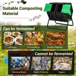 Costway Dual Chamber Compost Tumbler Outdoor Rotating Chamber Compost Bin 34.5 Gallon -Outdoor Garden GUEST 46dc3740 5b6b 4de1 a003 ffa3e3614dc5