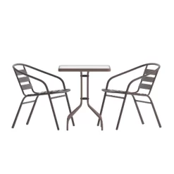 Emma And Oliver 23.5'' Square Glass Top Metal Table With 2 Aluminum Slat Stack Chairs 25 Emma And Oliver 23.5'' Square Glass Top Metal Table With 2 Aluminum Slat Stack Chairs -Outdoor Garden GUEST 47995460 7dae 4a35 a2f0 92a34a022bc7