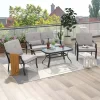 Costway 4 PCS Patio Furniture Set Outdoor Conversation Sofa Tempered Glass Coffee Table