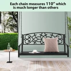 Costway 2-Person Metal Outdoor Porch Swing Hanging Patio Bench 485 Lbs Capacity BlackBrown -Outdoor Garden GUEST 47b317e2 5956 4cbd a922 bccc460cbd66