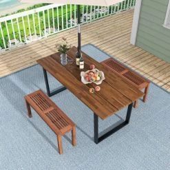 Costway Patio Backless Bench 2-Seater Outdoor Dining Bench Solid Wood Garden Backyard -Outdoor Garden GUEST 481d1878 6947 4d79 9538 682946078f7d
