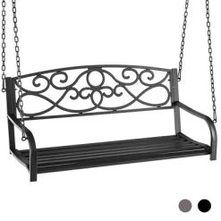 Tangkula Patio Hanging Porch Swing Outdoor 2-Person Metal Swing Bench Chair W/ Chains -Outdoor Garden GUEST 4859547d b4f2 4b67 8d66 af8627121c90