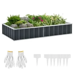 Outsunny 69'' X 36'' Galvanized Raised Garden Bed, DIY Large Planter For Outdoor Plants, No Bottom W/ A Pairs Of Glove For Backyard, Patio To Grow Vegetables, Herbs, And Flowers -Outdoor Garden GUEST 485cf0e7 1aa0 445b a75a 7d92a0866c6e