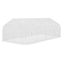 Outsunny 19.5' X 9.8' X 6.9' Walk-In Greenhouse, Outdoor Gardening Canopy Hot House With 8 Roll-up Windows, Zippered Door & Weather Cover, Steel White -Outdoor Garden GUEST 4918d9a3 7ce4 45b0 8a0a 4c3e3696b63a