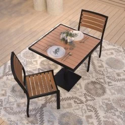 Merrick Lane 3 Piece Patio Table And Chairs Set Faux Teak Wood And Metal Indoor/Outdoor Table And Chairs With All-Weather Purpose 19 Merrick Lane 3 Piece Patio Table And Chairs Set Faux Teak Wood And Metal Indoor/Outdoor Table And Chairs With All-Weather Purpose -Outdoor Garden GUEST 495d4ea6 47c9 4a26 98c3 c322d674a433