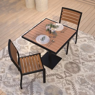 Merrick Lane 3 Piece Patio Table And Chairs Set Faux Teak Wood And Metal Indoor/Outdoor Table And Chairs With All-Weather Purpose 7 Merrick Lane 3 Piece Patio Table And Chairs Set Faux Teak Wood And Metal Indoor/Outdoor Table And Chairs With All-Weather Purpose - Image 7