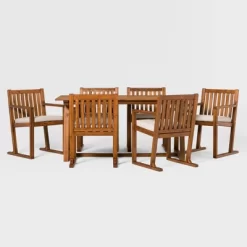 Saracina Home 7pc Modern Slatted Acacia Outdoor Dining Set With Trapezoid Legs -Outdoor Garden GUEST 4a9c5be8 f083 42b7 b2bc 555b83314b2e