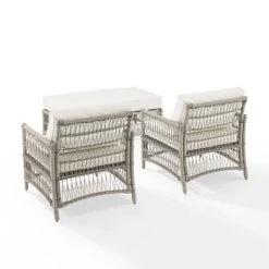 3pc Thatcher Outdoor Steel Chair & Ottoman Set Creme/Driftwood - Crosley -Outdoor Garden GUEST 4c999238 29f2 4277 bbbf 47155b417000