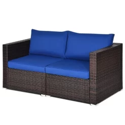 Costway 4PCS Patio Rattan Corner Sofa Sectional Furniture Set Navy Cushion -Outdoor Garden GUEST 4d4da3ba 09bb 4e00 8377 1e9e0c3f9f73
