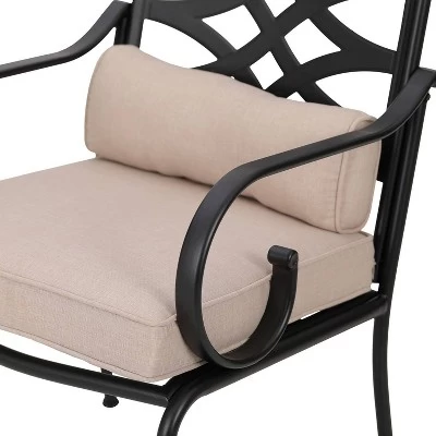 7pc Outdoor Dining Set With 6 Chairs With Seat & Back Cushions & Metal Rectangle Table With Umbrella Hole - Captiva Designs 3 7pc Outdoor Dining Set With 6 Chairs With Seat & Back Cushions & Metal Rectangle Table With Umbrella Hole - Captiva Designs - Image 3