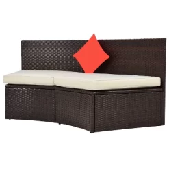 4pc Wicker Half-Moon Patio Set With Cushions - Brown/Beige - GODEER -Outdoor Garden GUEST 4e2a17ea 2a28 4bf6 807d c1d9cd16b03e