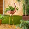 Evergreen 37"H Metal Flamingo Planter With Coco Liner- Fade And Weather Resistant Outdoor Decoration For Homes, Yards And Gardens