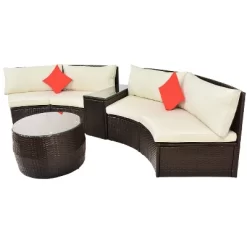 4pc Wicker Half-Moon Patio Set With Cushions - Brown/Beige - GODEER -Outdoor Garden GUEST 4efb7264 2909 4e62 b1b3 8b348feb36f9
