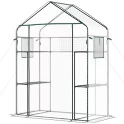 Outsunny Outdoor Walk-in Mini Greenhouse With Mesh Door & Windows, Small Portable Garden Hot House With 6 Shelves, Trellis, & Plant Labels -Outdoor Garden GUEST 4eff9ab5 d8ce 4aa4 a82d f5764ed7236b