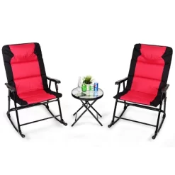 Costway 3 PCS Outdoor Folding Rocking Chair Table Set Bistro Sets Patio Furniture Red -Outdoor Garden GUEST 500400b7 d66f 4f7f b8cd b59e2d601cc6