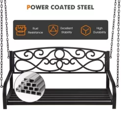 Tangkula Patio Hanging Porch Swing Outdoor 2-Person Metal Swing Bench Chair W/ Chains -Outdoor Garden GUEST 50343f46 6c03 4617 aa9d 22f76d24263c