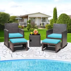 Costway 5PCS Patio Rattan Furniture Set Ottoman Cushioned W/Cover Space Saving Off White/Gray/Red/Turquoise 24 Costway 5PCS Patio Rattan Furniture Set Ottoman Cushioned W/Cover Space Saving Off White/Gray/Red/Turquoise -Outdoor Garden GUEST 5068d46a bd95 4304 ae12 858ec9517518