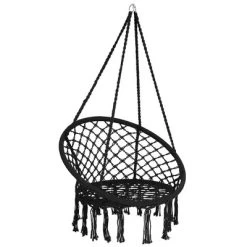 Costway Hanging Hammock Chair Macrame Swing Handwoven Cotton Backrest Garden Grey Black -Outdoor Garden GUEST 518ac684 9ea2 49a3 863f 47f6496981da
