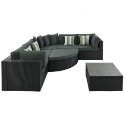 7pc Wicker Patio Seating Set With Cushions & Striped Pillows - Gray - GODEER -Outdoor Garden GUEST 51f3a8f4 398d 4d68 80e8 6f0e357f8585