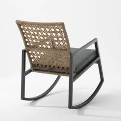 Komodo Modern Boho Faux Rattan & Metal Outdoor Rocking Chair With Cushion - Brown/Gray - Saracina Home -Outdoor Garden GUEST 520cdeec 4f51 489c aadc c2148f573b0c