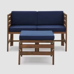 3pc Modular Acacia Wood Patio Chat Set With Cushions - Saracina Home -Outdoor Garden GUEST 52b769b2 601c 4a9b 998b 9ea4cc3064c7